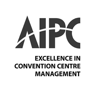 Logo dell'AIPC, con le lettere 'AIPC' in grande formato e la scritta 'EXCELLENCE IN CONVENTION CENTRE MANAGEMENT' sotto, su sfondo bianco.